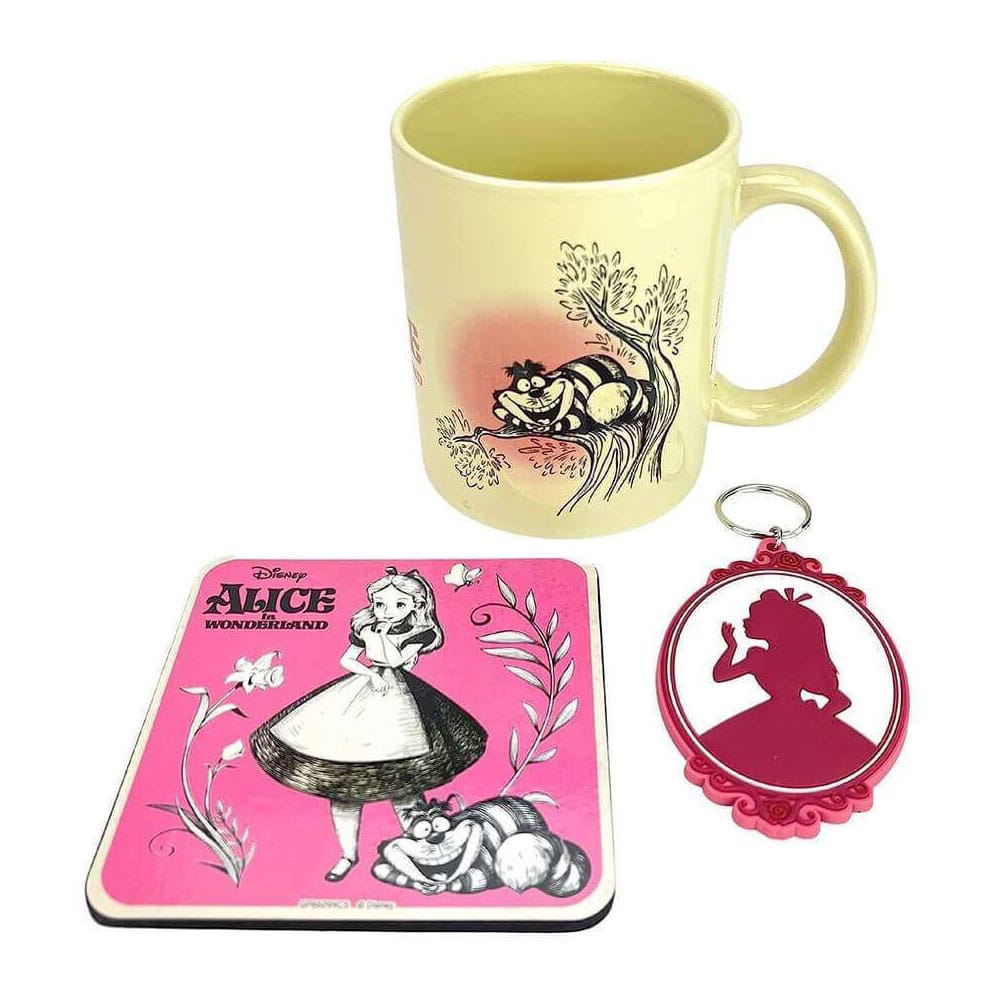 Disney Tasse, Untersetzer und Schlüsselanhänger Alice in Wunderland Vintage